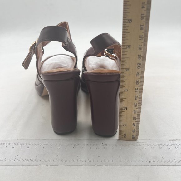 FYS Wine Platform Square Toe Pumps Chunky Block High Heel Mary Janes Slingback - Picture 5 of 8